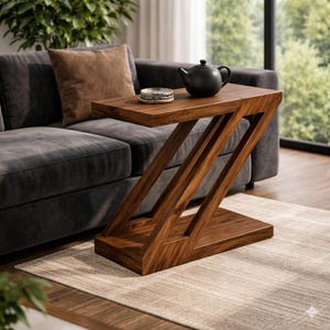 Gör-det-själv modern Z-formad soffa sidobord ritningar – 2-vånings displayhylla | Enkel bygg-PDF