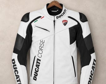 Ducati Leather Motorcycle Jacket Ducati Jackets Biker Racing Jackets Motorbike Riding Gear Armor Protectors Gift for Bikers Leather Jackets