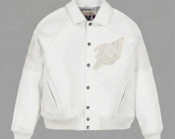 Avirex White Leather Varsity Jacket Embroidered Bomber Jackets Hip Hop Streetwear Y2K Men’s Leather Jackets Gift for Him Fashion jackets