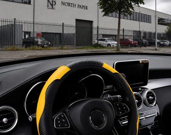 Carbon Fiber Steering Wheel Cover for Cars Anti-Slip PU Leather and Universal Fit 14.5-15 Inch