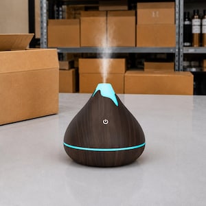 350ML Wood Grain Mountain Diffuser, Essential Oil Humidifier, Ultrasonic Aromatherapy Mist Diffuser with LED Night Light