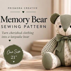 Patrón de costura en PDF para osito de peluche de recuerdo, tela patchwork (descarga digital)