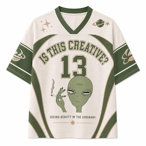 Alien Think Different Jersey #13 Grön Beige Graphic Tee Retro Streetwear UFO-tröja Unisex