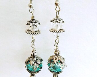 Blue Glass Earrings Gift for Mom Steampunk Jewelry for Daughter Gear Earring Set