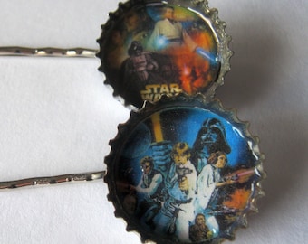 Star Wars/ Bottle Cap/ Bobby Pins/Hair Pins/Luke Skywalker/ Darth Vader/ Princess Leia/ Han Solo/ Obi Wan Kenobi