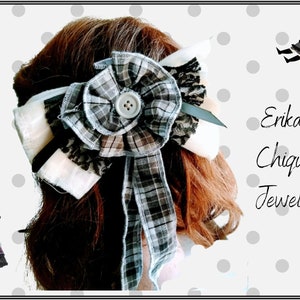 Handmade Gothic Lolita Barrette, Black Lace Ribbon Hair Bow, French Clip for Thick Hair – Alternative Lolita Hair Accessory, Cosplay