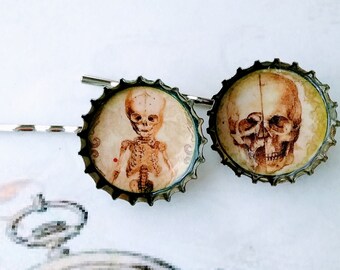 Skulls Bottle Cap Hair Pins and Bobby Pins - Perfect Accessories for Halloween