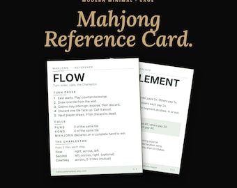 Mahjong Rules Card, Printable PDF Turn Order Charleston Settlement Guide, Modern Minimal Sage