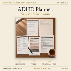 Paquete imprimible de planificador para TDAH, hojas de trabajo de funciones ejecutivas para adultos con TDAH, conjunto de cuadernos de trabajo para personas neurodivergentes