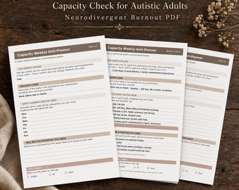 AuDHD Weekly Planner, Capacity Check for Autistic Adults, Neurodivergent Burnout PDF