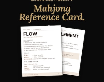 Mahjong Cheat Sheet, Printable PDF Turn Order Charleston Settlement Reference Card, Modern Minimal Terracotta