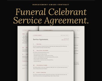 Funeral Celebrant Contract, Editable Canva Template, Service Agreement, Bereavement Aware Business Form