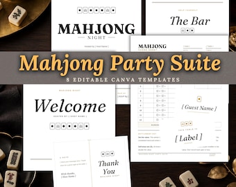 Mahjong Party Printable Bundle, Editable Canva Game Night Set, Score Sheet Invitation Welcome Sign