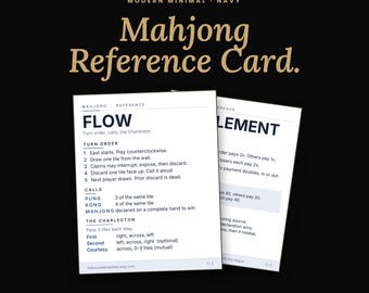 American Mahjong Quick Guide, Printable PDF Turn Order Charleston Settlement, Modern Minimal Navy