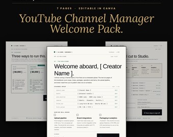 YouTube Channel Manager Welcome Pack, Client Onboarding Canva Template
