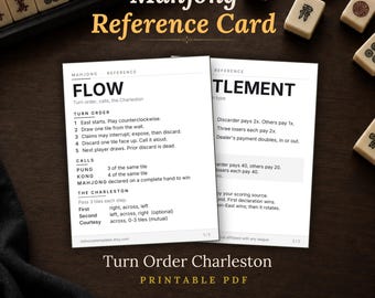 Mahjong Reference Card, Printable PDF Turn Order Charleston Settlement Guide, Modern Minimal Charcoal
