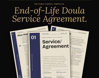 End of Life Doula Contract Template, Service Agreement, Editable Canva Form for Bereavement Care
