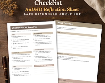 Autistic Masking Checklist, AuDHD Reflection Sheet, Late Diagnosed Adult PDF