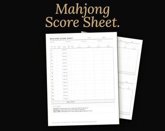 Mahjong Score Sheet, Printable PDF, Modern Minimal Charcoal Design for Game Night