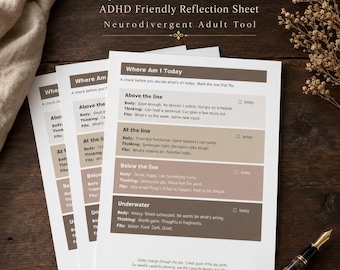 Daily Check In Printable, ADHD Friendly Reflection Sheet, Neurodivergent Adult Tool