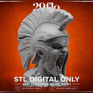 Spartansk krigarbyst STL-fil - skrikande gladiator 3D-utskrivbar modell - romersk soldat historisk digital skulptur