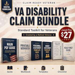 VA Disability Claim Bundle, Veteran Benefits Guide, Workbook, Templates (Digital Download)