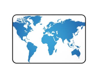 Blue World Map Desk Mat | Global Map Mousepad Surface