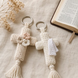 Virkat korsnyckelringsmönster PDF, religiös present DIY, kristen nybörjarvirkning, påskdopkonfirmation, omedelbar nedladdning
