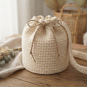 Dumpling Bucket Bag Crochet Pattern PDF, Boho Drawstring Bag, Beginner Crochet Purse Pattern, Instant Download Crochet Pattern