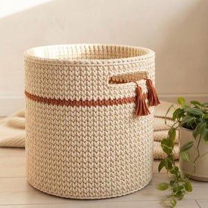 Crochet Basket Pattern PDF, Boho Storage Basket with Handles, Round Storage Bin Home Decor, Beginner Crochet Pattern, Instant Download