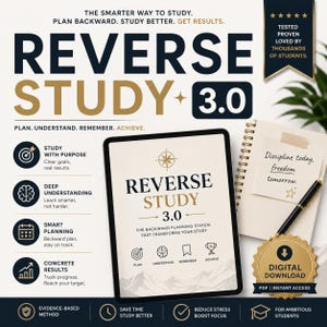 Reverse Study Method PDF Guide college Exam Planner Backward Scheduling Study Guide Academic success Productivity EBook Digital