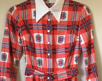 Vintage Lanz Original 60s/70s Cotton Plaid Mod Dress (XS)