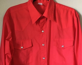 Vintage 1960s Malco Modes San Francisco Red Pearl Snap Western Slim Fit Shirt - XL