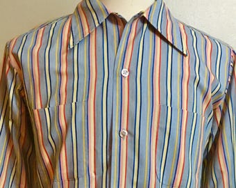 Vintage 60s Rayon Shadow Plaid Loop Collar Shirt Hombre Rockabilly