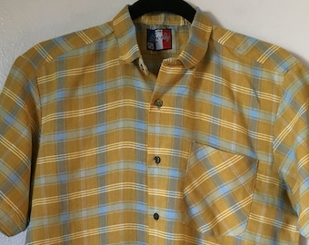 Vintage 1960s Liberty London Plaid Shirt Short Sleeve Ivy Box Cut Bias Pocket