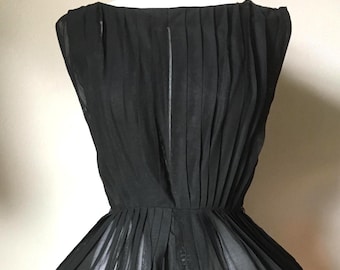 Vintage 1950s R&K Originals Black Cotton Swing Dress Fit Flare XS