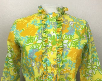 Vinage 1960/'s Frilly Front Sleveless Blouse Size Small