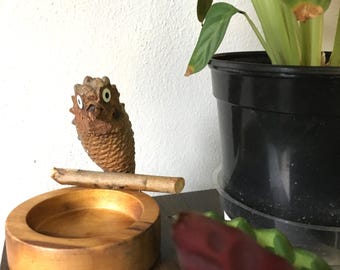 Vintage 1950s Duncan Myrtlewood Crofters Oregon Pine Cone Owl Trinket Bowl Dish