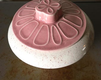 Vintage 1950s California Pottery Pink Speckled Atomic Spaceship Cookie Candy Jar USA L-42