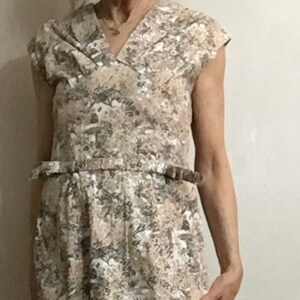 Vintage 50s/60s Dress Cotton Wiggle Glam Evening Cocktail Peach Pink Beige White Black Fitted V Neck Below Knee sz S Retrocorrect Womenswear