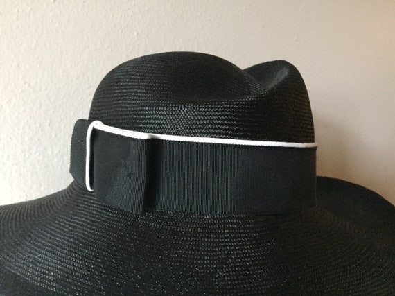 Vintage 80s does 50s Hat Straw BETMAR Black White… - image 2