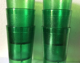 Vintage 1960s Texan Plastic Tumblers Set of 6 Emerald Green Pebble Glass - 5 Inch