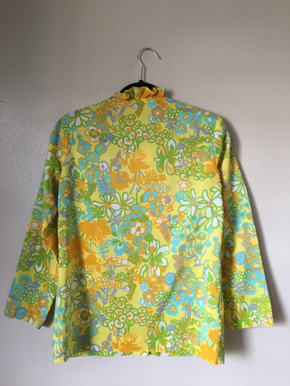 Vintage 1960s Blouse Secretary Mod Yellow Ruffle … - image 6