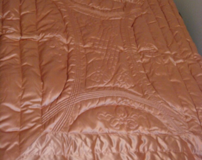Vintage Satin Bedspread Quilted 1940s/1950s Glamour Hollywood Regency