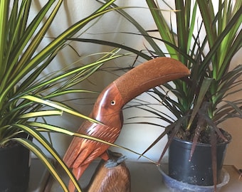 Vintage Tropical Toucan Sculpture Mid Century Brazilian Folk Art Natural Rosewood