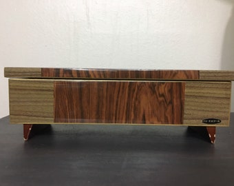 Vintage 1970s JOA Japan Retro Stereo Console Replica Jewelry Music Box Footed Brown