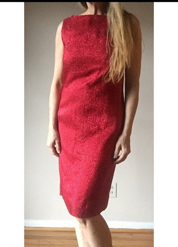Vintage 1960s Dress Red Wiggle Shift Posh Glamour… - image 1