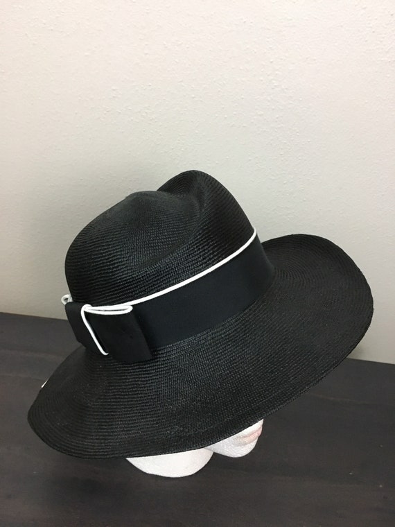 Vintage 80s does 50s Hat Straw BETMAR Black White… - image 6