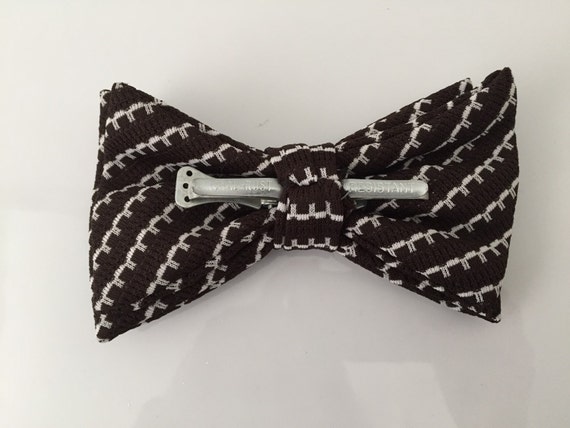 Vintage 1970s Bow Tie Mens Fat Ties Striped Choco… - image 3