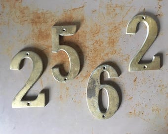 Vintage 90s Rustic Brass House Numbers 2, 5, 2, 6 or 9 Indian Sand Cast